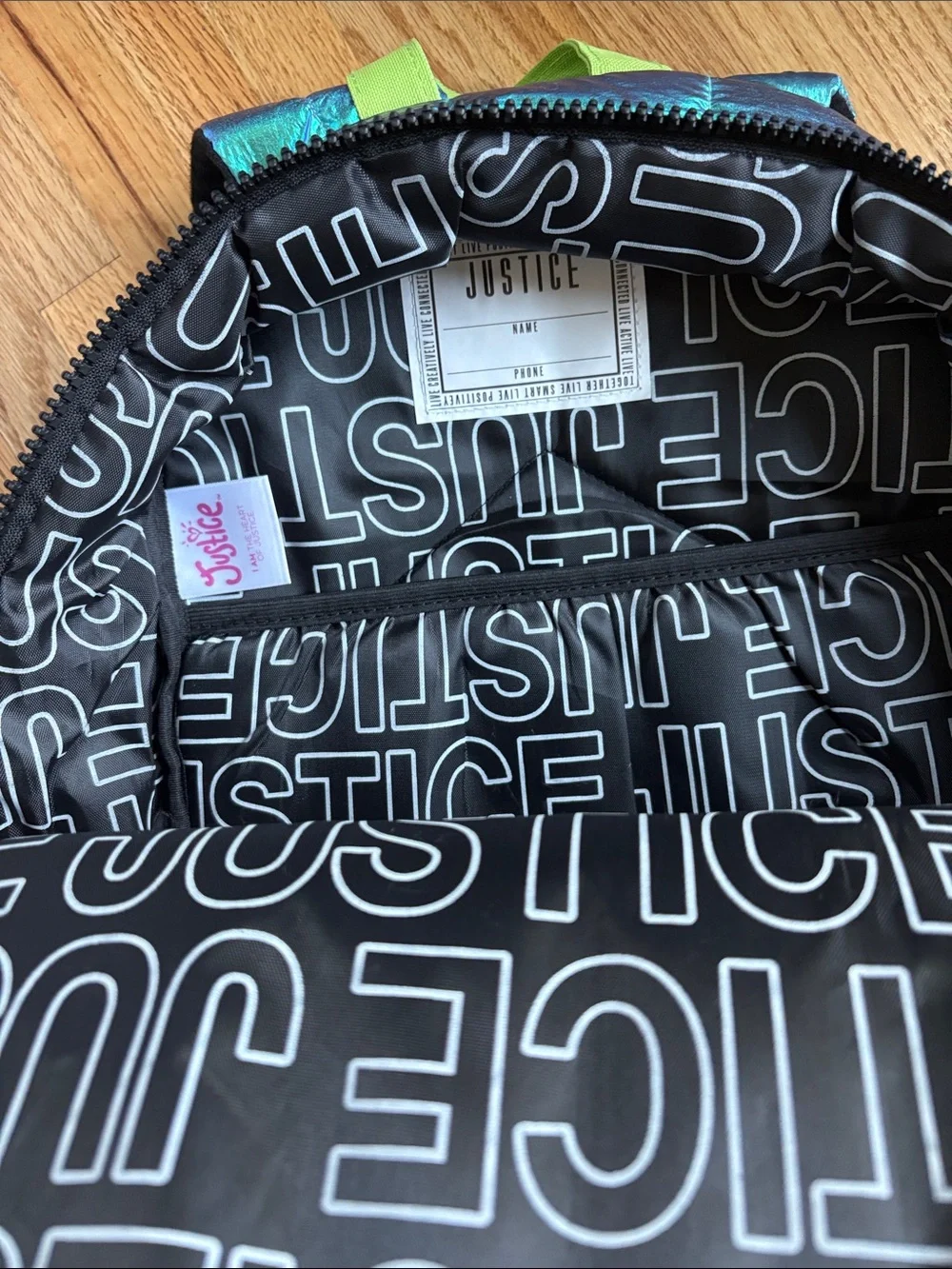 Justice Iridescent Teal Backpack with Lime Accents Super Puffer